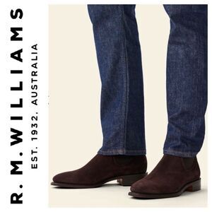 R.M. Williams Heritage Craftsman Chelsea Boots Chisel Toe Brown Suede